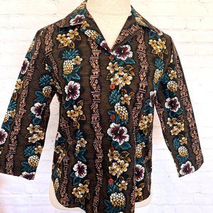 Vintage 80's Hilo Hattie Blouse - Tribal Hawaiian Print - Size Junior 5